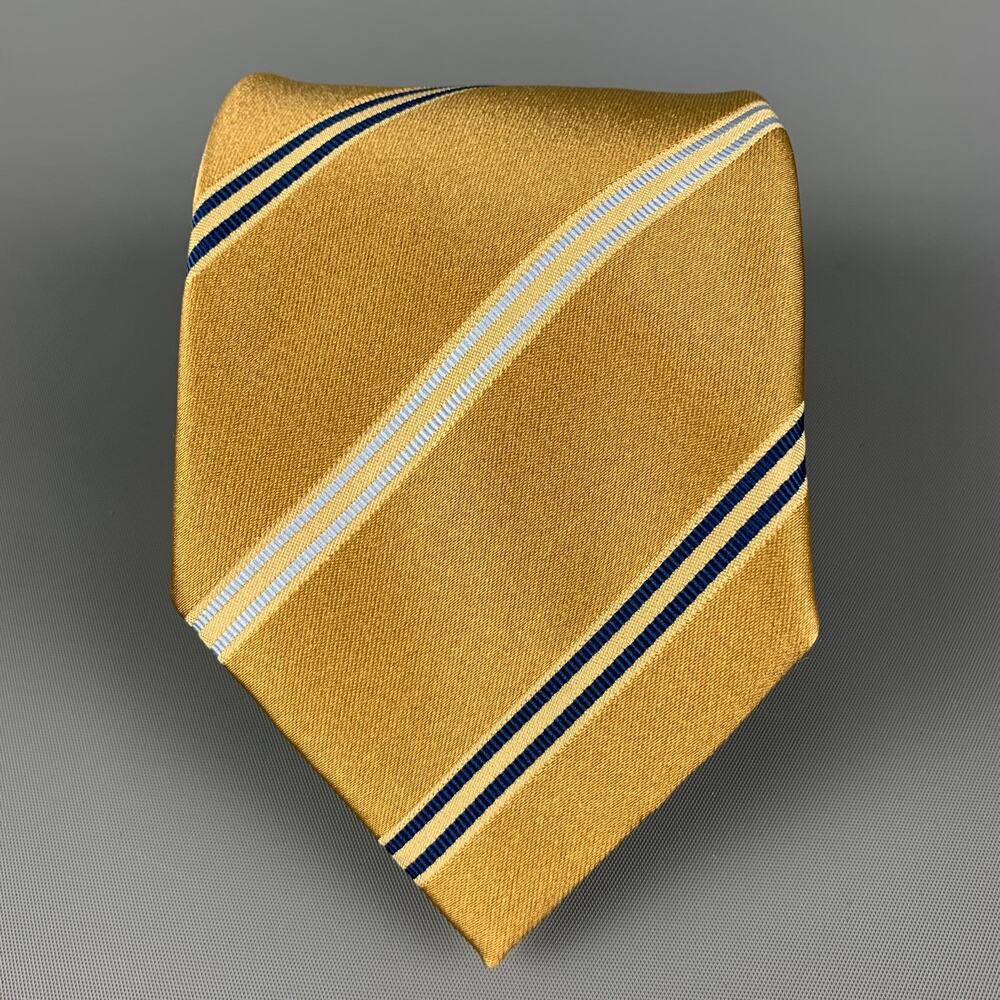 MICKY Gold Blue Diagonal Stripe Silk Tie